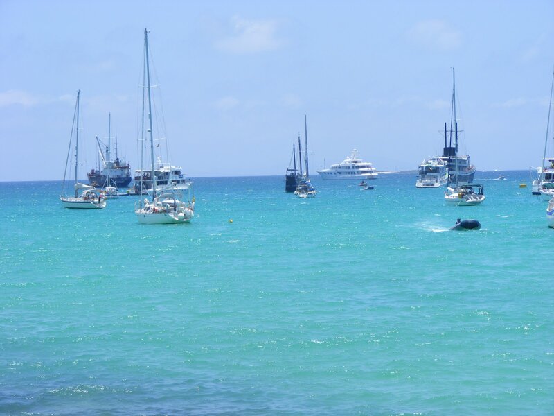 Sailboats in Turquoise Water — Blue, Calm