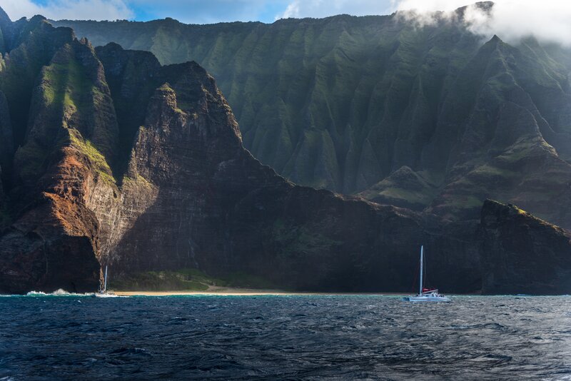 Sailboats Near Cliffs — Green