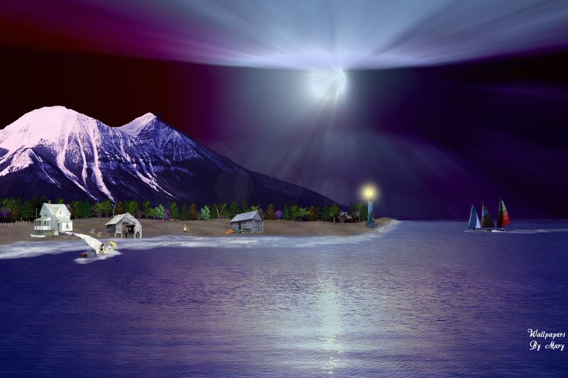 Sailboats Near Mountain
