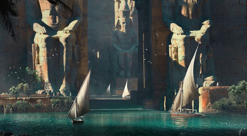 Sailboats Near Statues