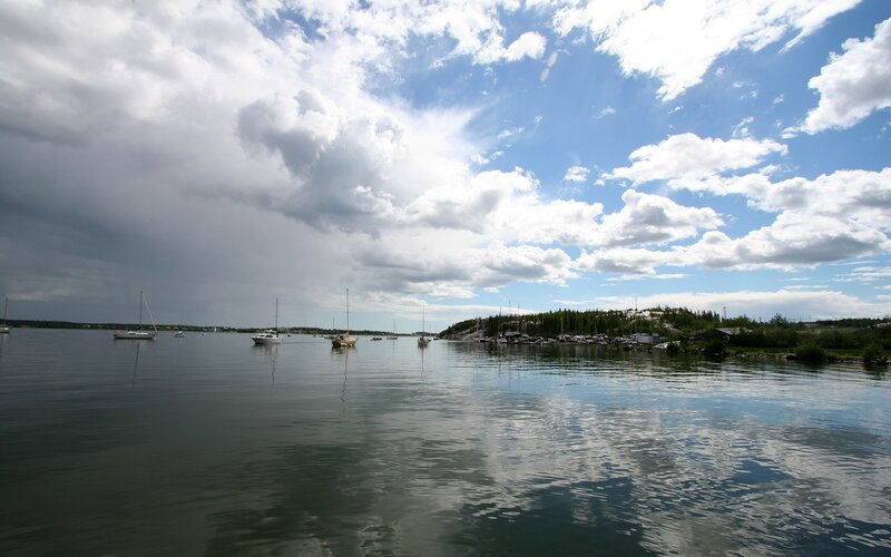 Sailboats on a calm lake
