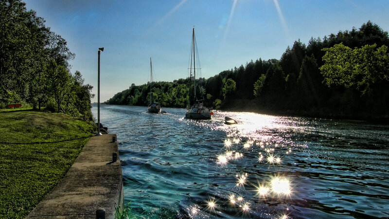 Sailboats on a Canal