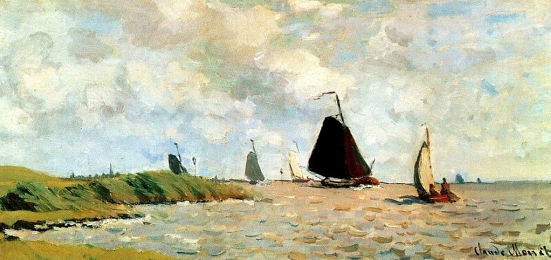 Sailboats on a coastal scene