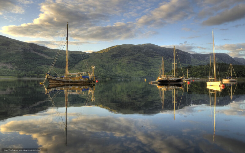 Sailboats on a Lake — Blue, Serene, Sunset, Photograph