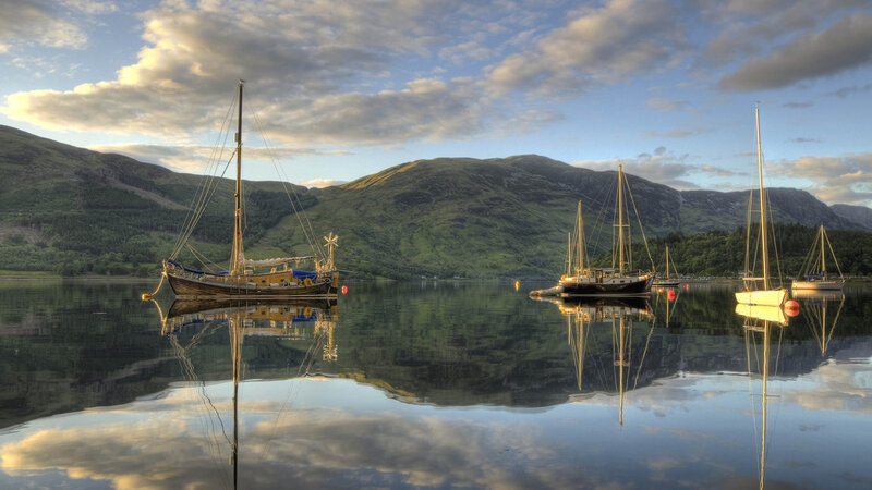 Sailboats on a Lake — Blue, Serene, Sunset