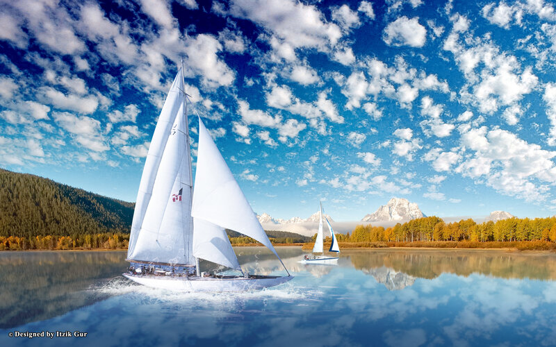 Sailboats on a Lake — Blue, Serene