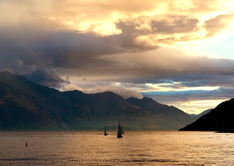 Sailboats on a Lake — Gold
