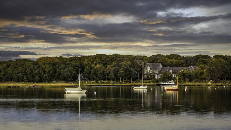Sailboats on a Lake — Green, Dramatic, Sunset