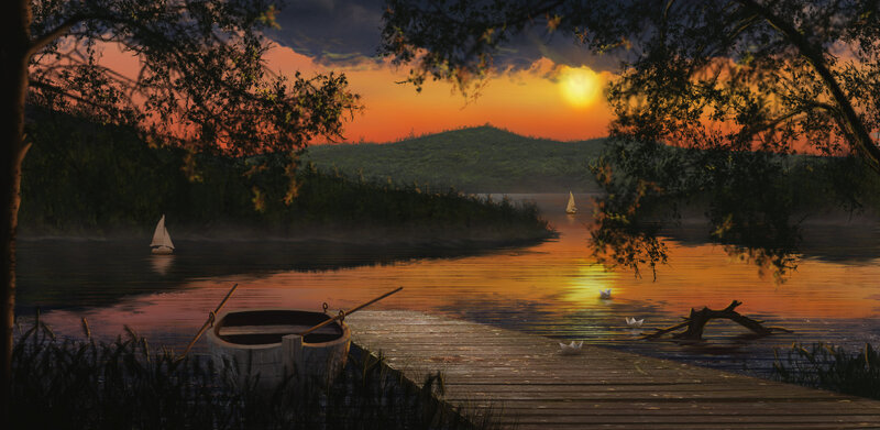 Sailboats on a Lake — Orange