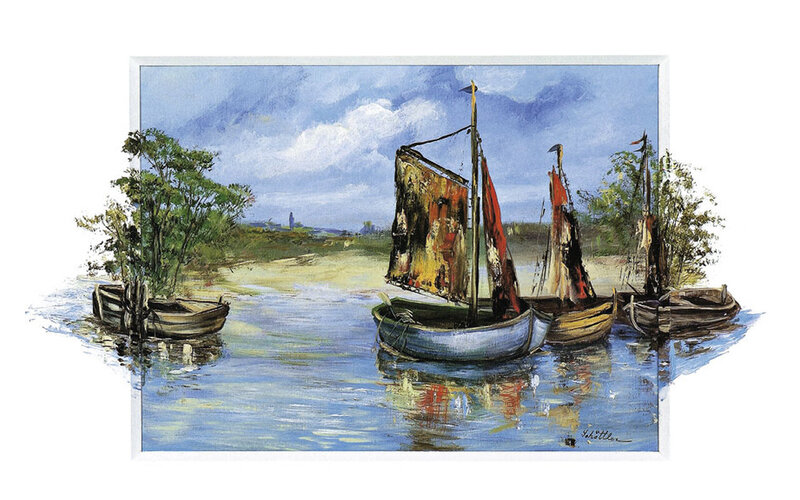 Sailboats on a River — Blue, Serene, Afternoon, Painting