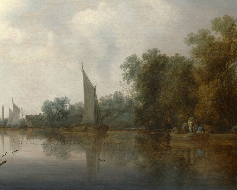 Sailboats on a River — Brown, Serene