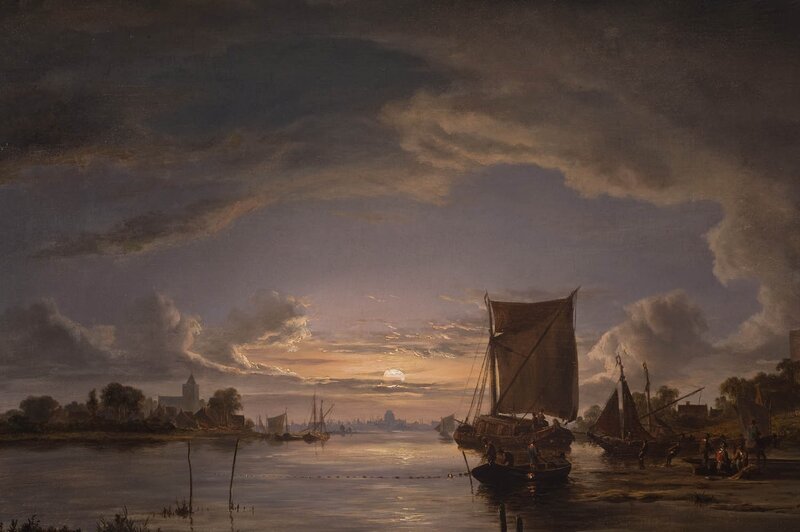 Sailboats on a River — Gray, Dramatic