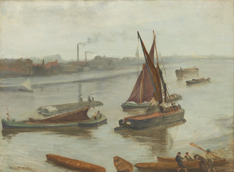 Sailboats on a River — Gray