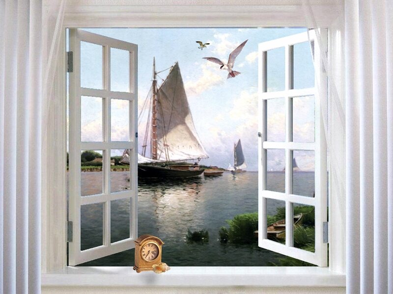 Sailboats on a River — White