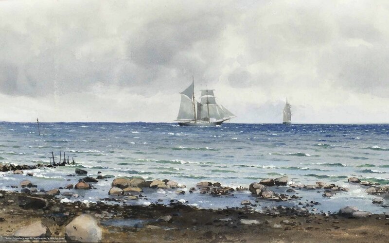 Sailboats on a rocky coast