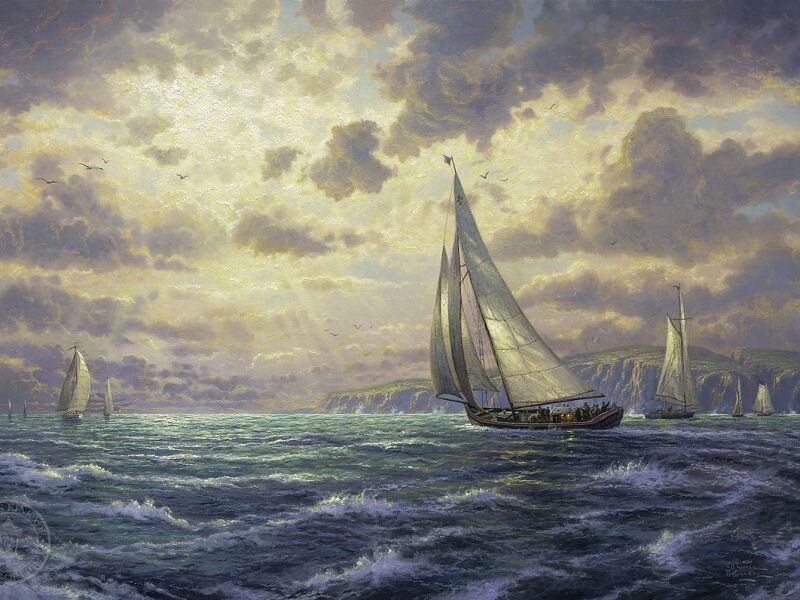 Sailboats on a stormy sea