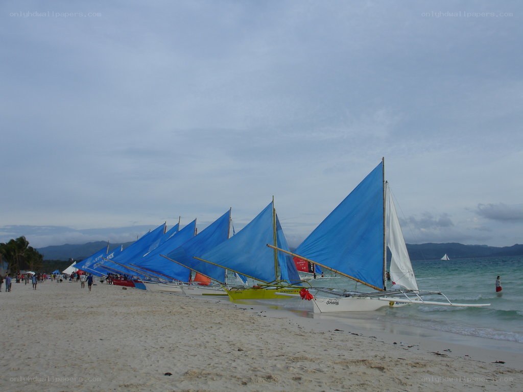 Sailboats on a tropical beach