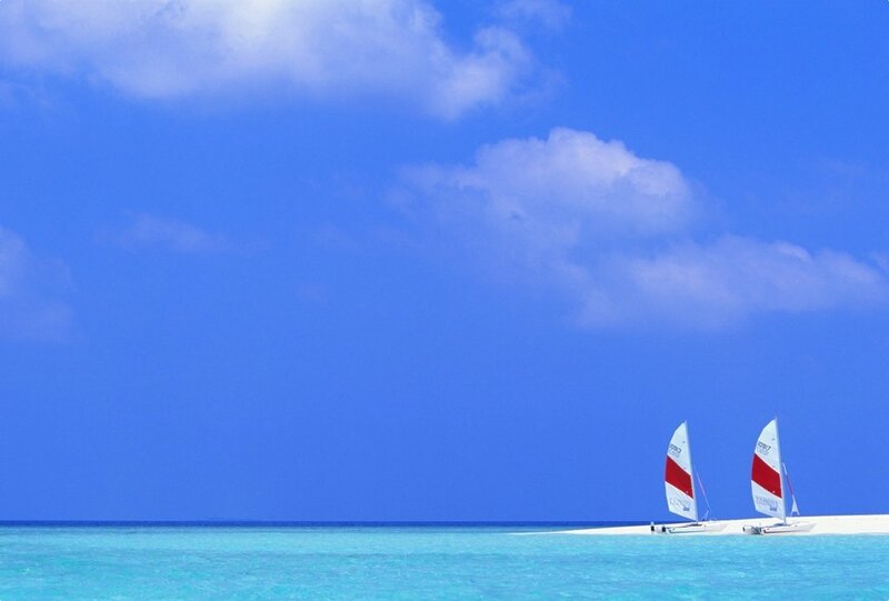Sailboats on Beach — Blue, Serene, Afternoon, Photograph, Ocean