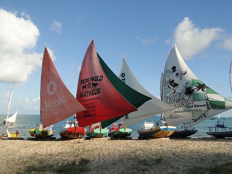 Sailboats on Beach — Blue, Serene