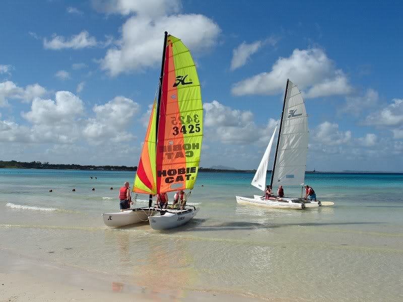 Sailboats on Beach — Blue