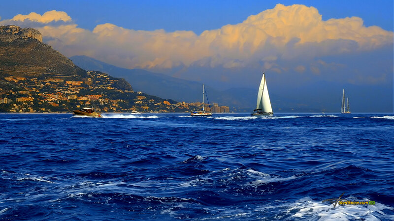Sailboats on Blue Sea — Dramatic