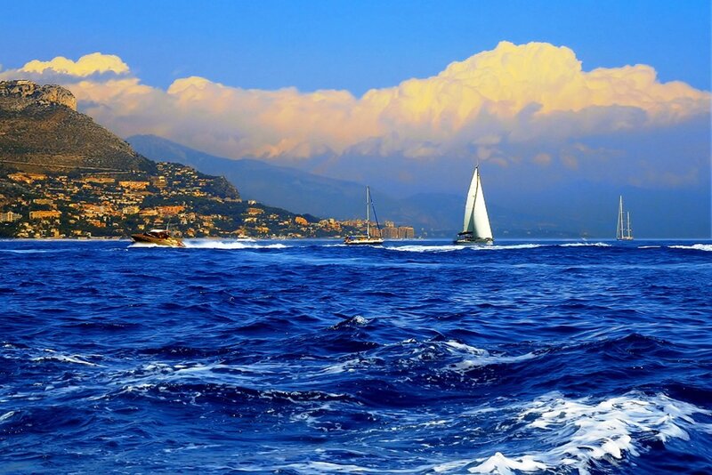 Sailboats on Blue Sea