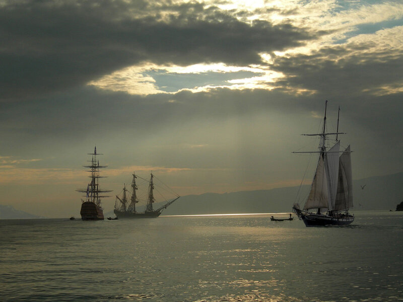 Sailboats on Calm Water — Gray, Dramatic