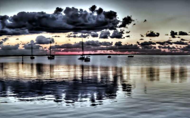 Sailboats on Calm Water — Gray