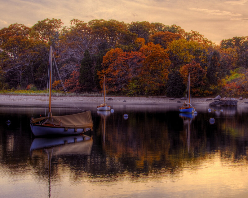 Sailboats on Calm Water — Orange, Serene