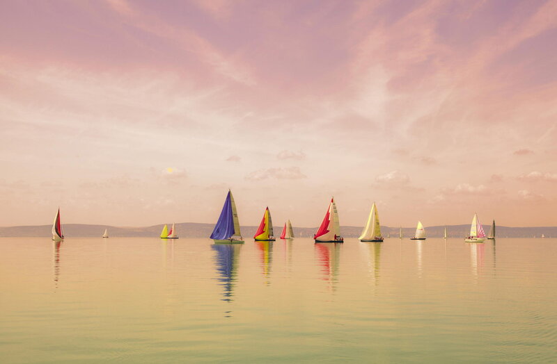 Sailboats on Calm Water — Pink