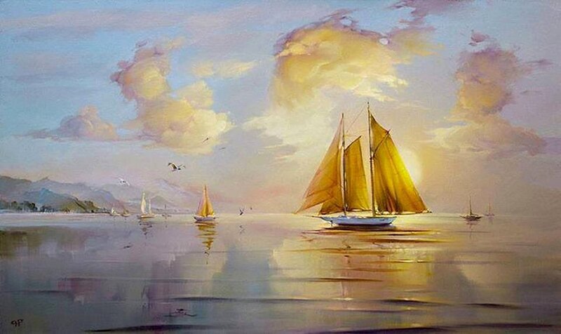 Sailboats on Calm Water — Yellow
