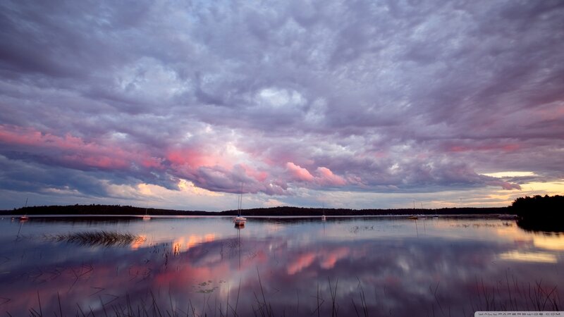 Sailboats on Lake at Dusk