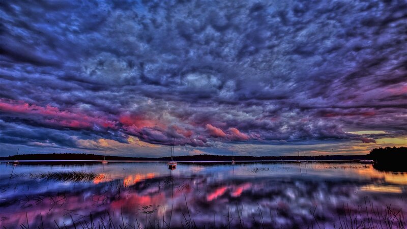 Sailboats on Lake — Blue, Dramatic, Sunset