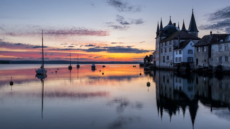 Sailboats on Lake — Orange
