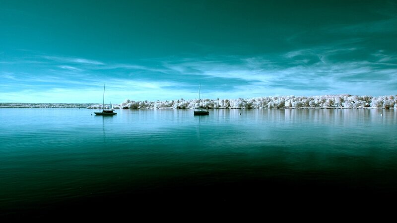 Sailboats on Lake — Teal