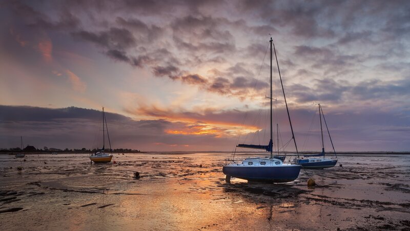 Sailboats on Mudflats — Orange, Dramatic