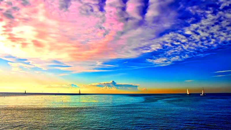 Sailboats on Ocean — Blue, Dramatic