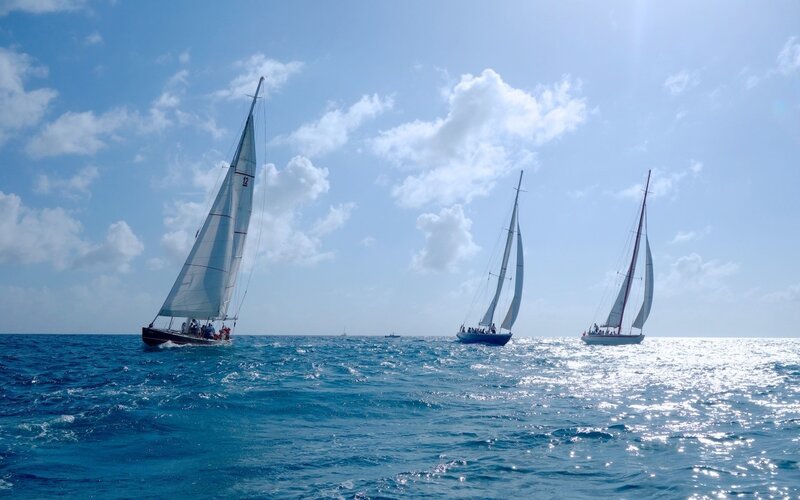 Sailboats on Ocean — Blue, Serene, Afternoon, Photograph, Sky