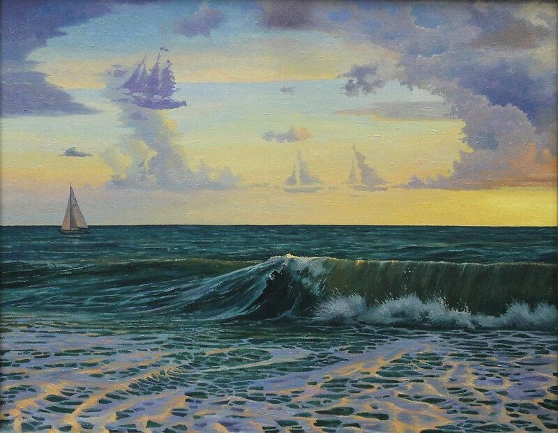 Sailboats on Ocean — Blue, Serene