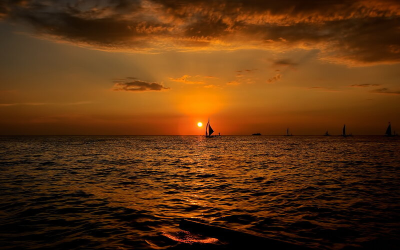 Sailboats on Ocean — Orange, Serene
