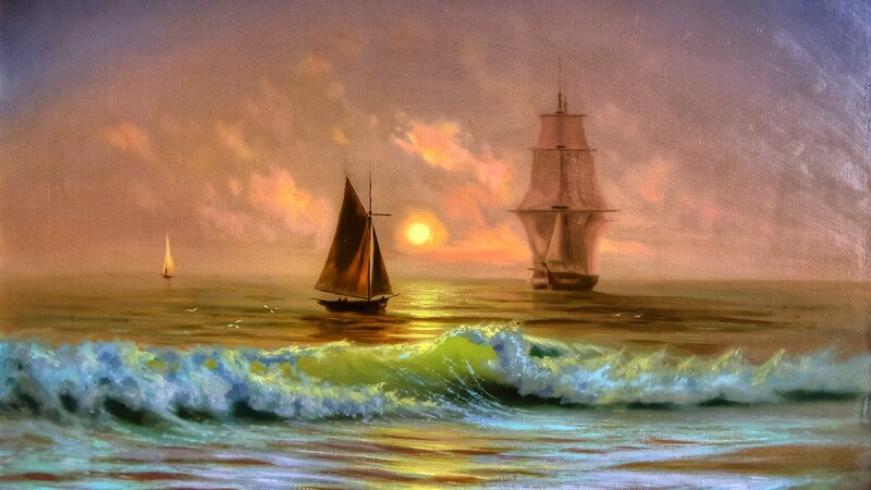 Sailboats on Ocean — Orange