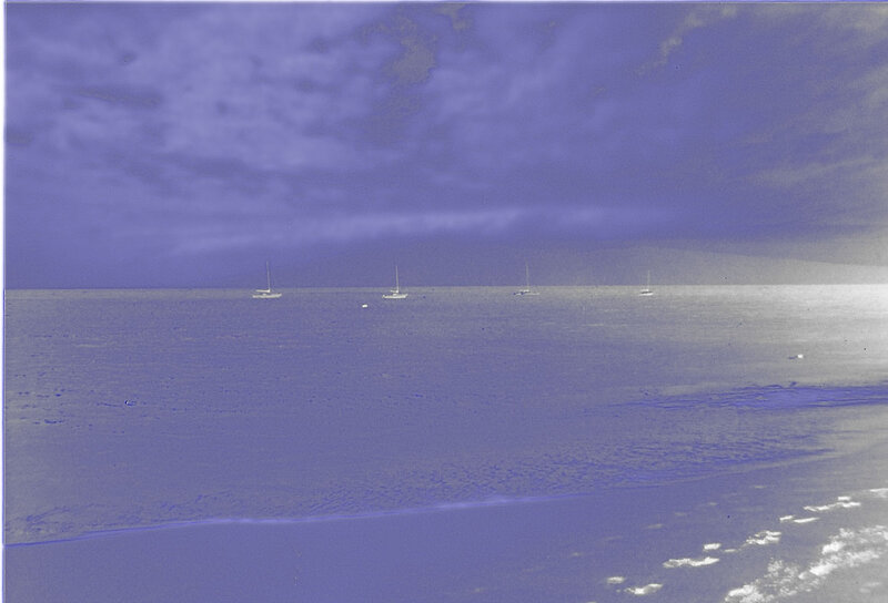 Sailboats on Ocean — Purple