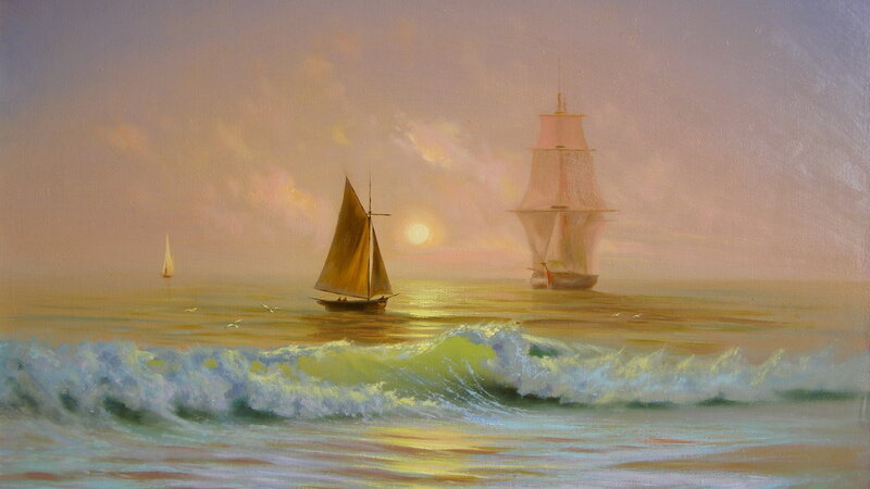 Sailboats on Ocean — Yellow