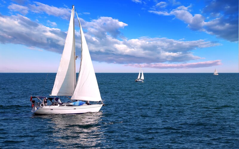 Sailboats on Open Sea