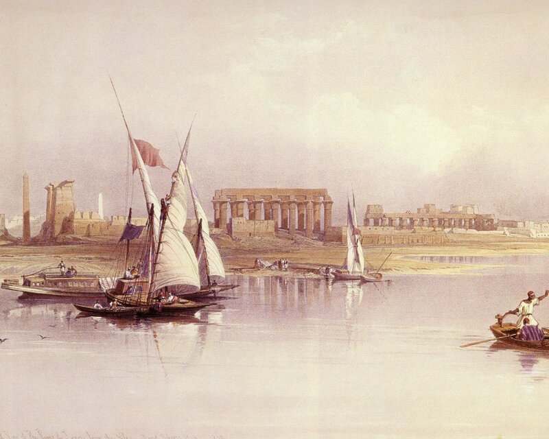 Sailboats on River — Beige