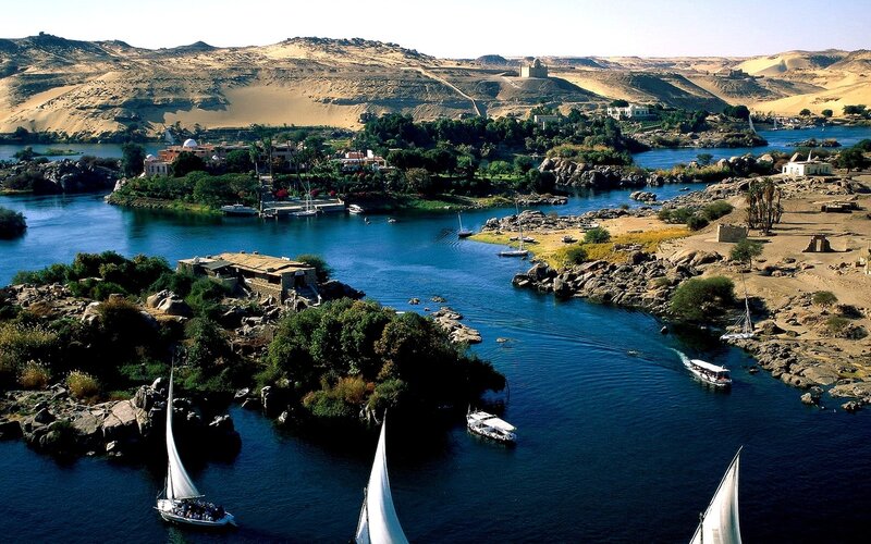 Sailboats on River — Blue, Serene, Afternoon, Photograph, Desert