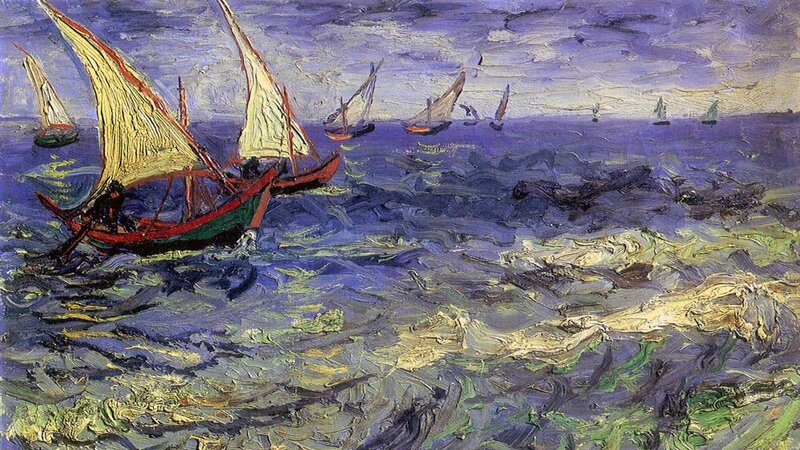 Sailboats on Rough Sea — Blue, Dramatic, Night
