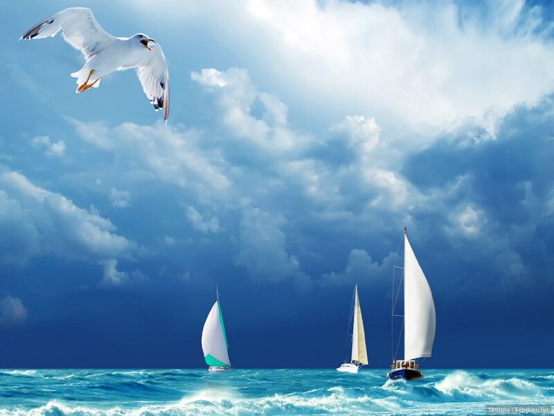 Sailboats on Rough Sea — Blue, Dramatic