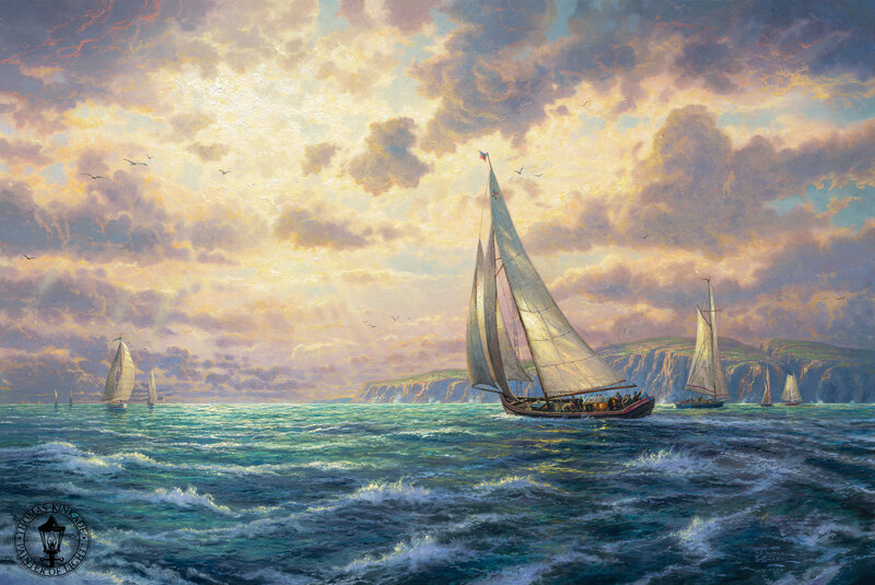 Sailboats on Rough Sea — Blue