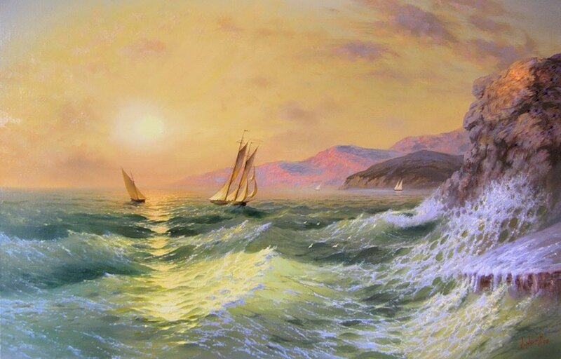 Sailboats on Rough Sea — Yellow